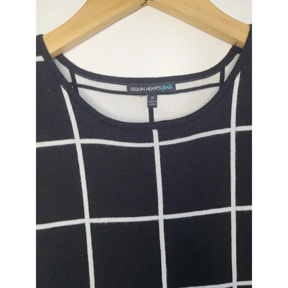 Sequin Hearts Girls Grid Print Knit Fit & Flare Dress - Size M